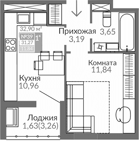 1-комн., 29.64 м²