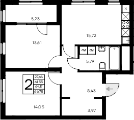 2-комн., 61.55 м²