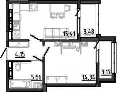 1-комн., 38.82 м²