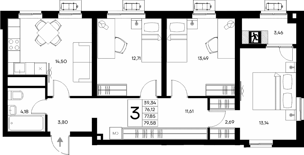 3-комн., 76.12 м²