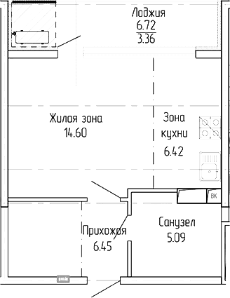 Студия, 32.56 м²