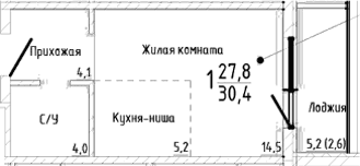 Студия, 27.8 м²