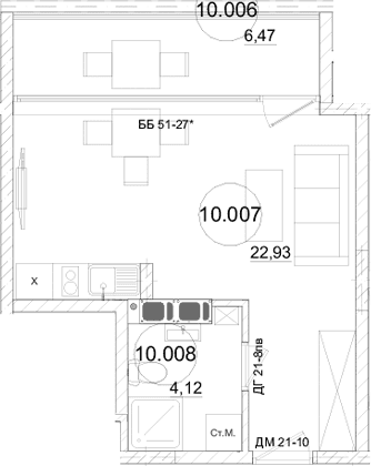 Студия, 27.14 м²