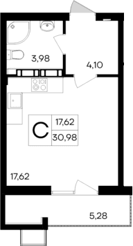 Студия, 25.7 м²