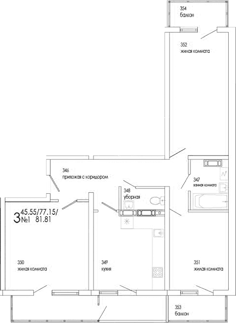 3-комн., 77.15 м²