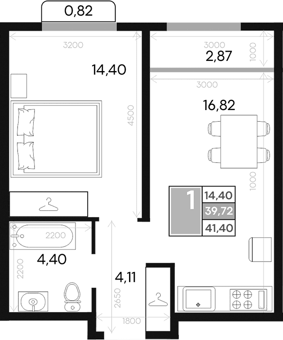 1-комн., 39.71 м²