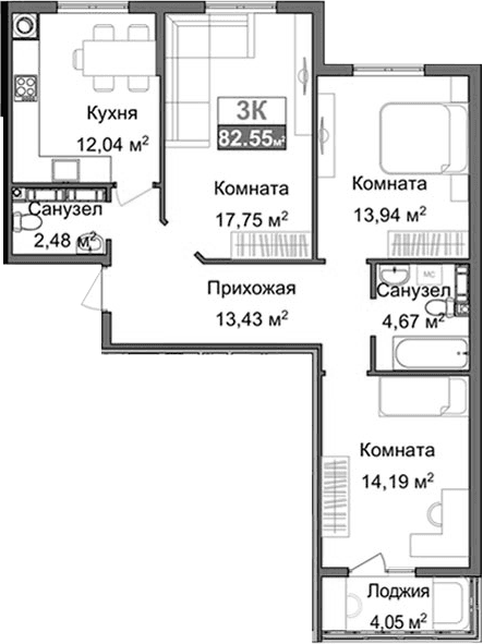 3-комн., 76.47 м²