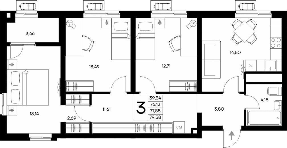 3-комн., 76.12 м²