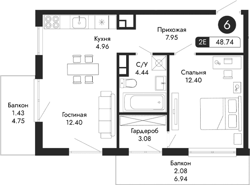 2-комн., 45.23 м²