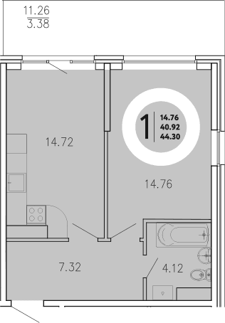 1-комн., 40.92 м²