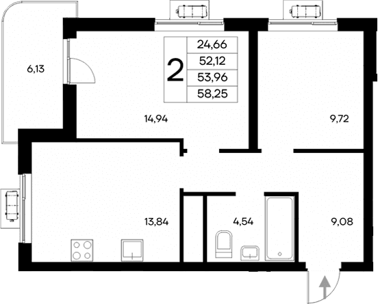 2-комн., 52.12 м²