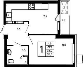 1-комн., 31.9 м²