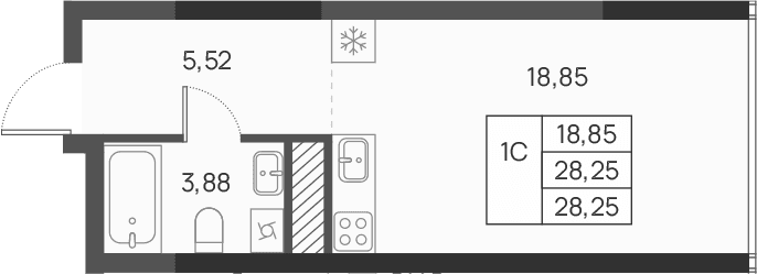 Студия, 28.25 м²