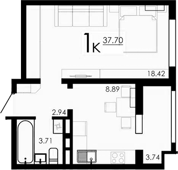 1-комн., 33.96 м²