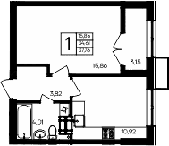 1-комн., 34.61 м²