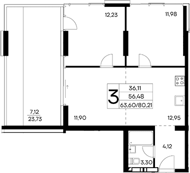 2-комн., 73.09 м²