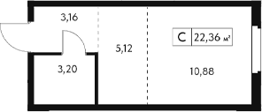 Студия, 22.36 м²
