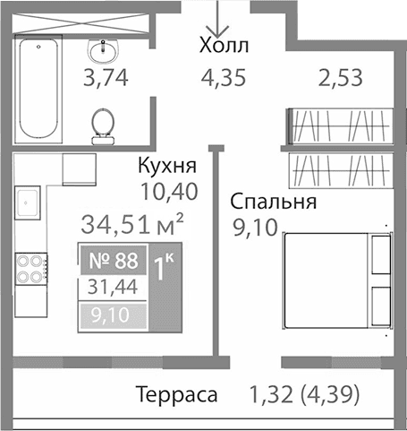 1-комн., 30.12 м²