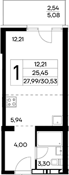 Студия, 27.99 м²