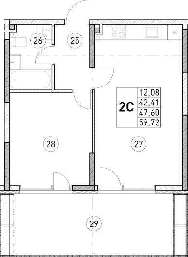 1-комн., 42.41 м²