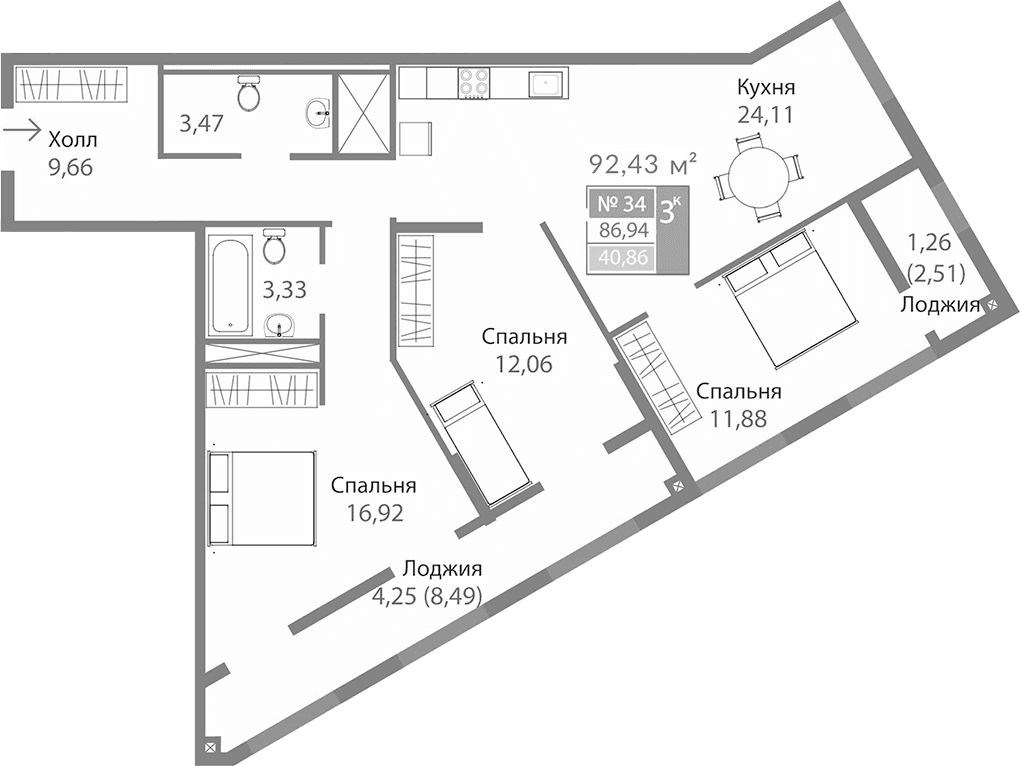 3-комн., 81.43 м²