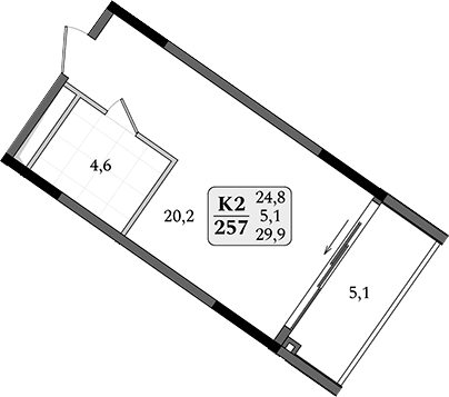 Студия, 24.8 м²