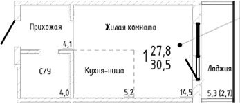 Студия, 27.8 м²