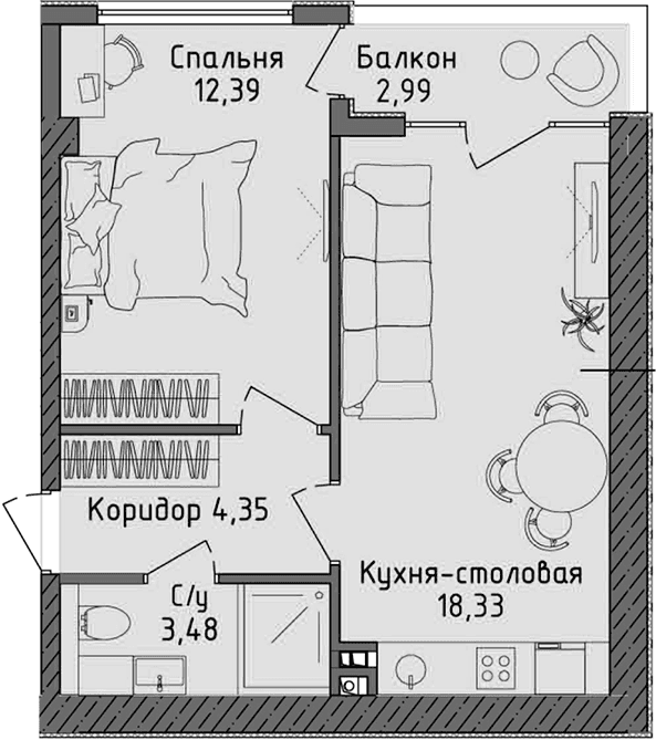 2-комн., 38.55 м²