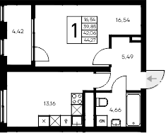 1-комн., 39.85 м²