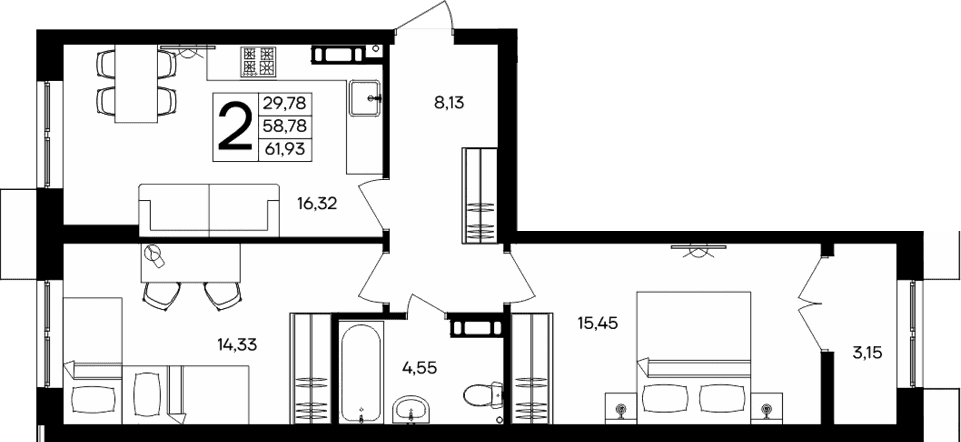 2-комн., 58.78 м²