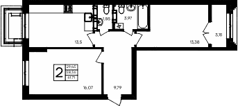 2-комн., 58.56 м²