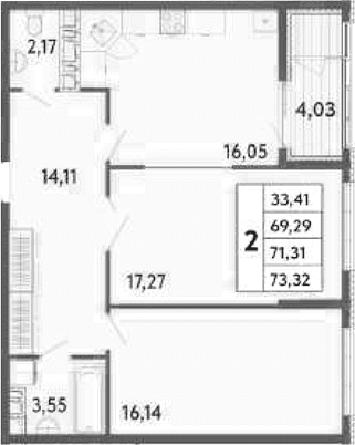 2-комн., 69.29 м²