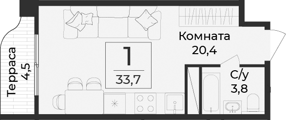 Студия, 29.2 м²