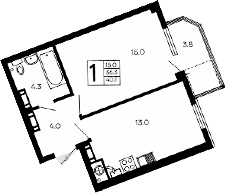 1-комн., 36.3 м²