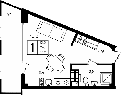 Студия, 24.1 м²