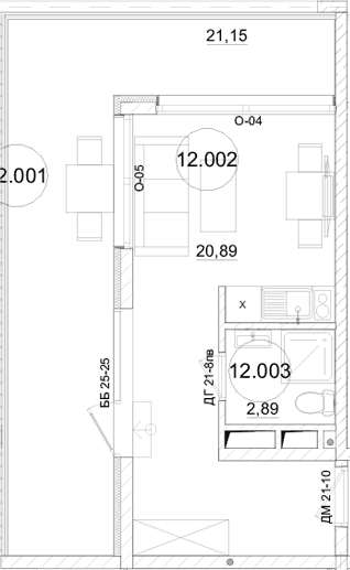 Студия, 23.63 м²