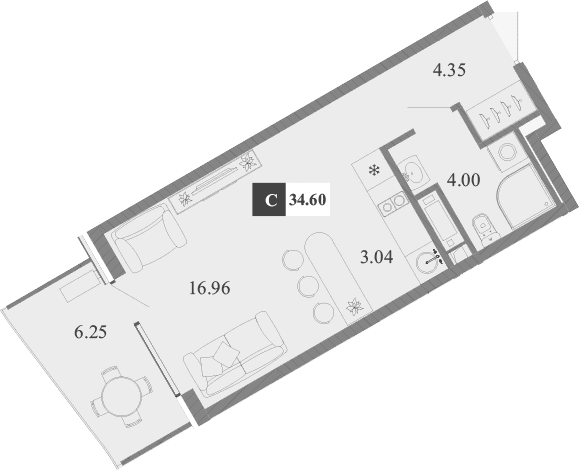 Студия, 28.35 м²