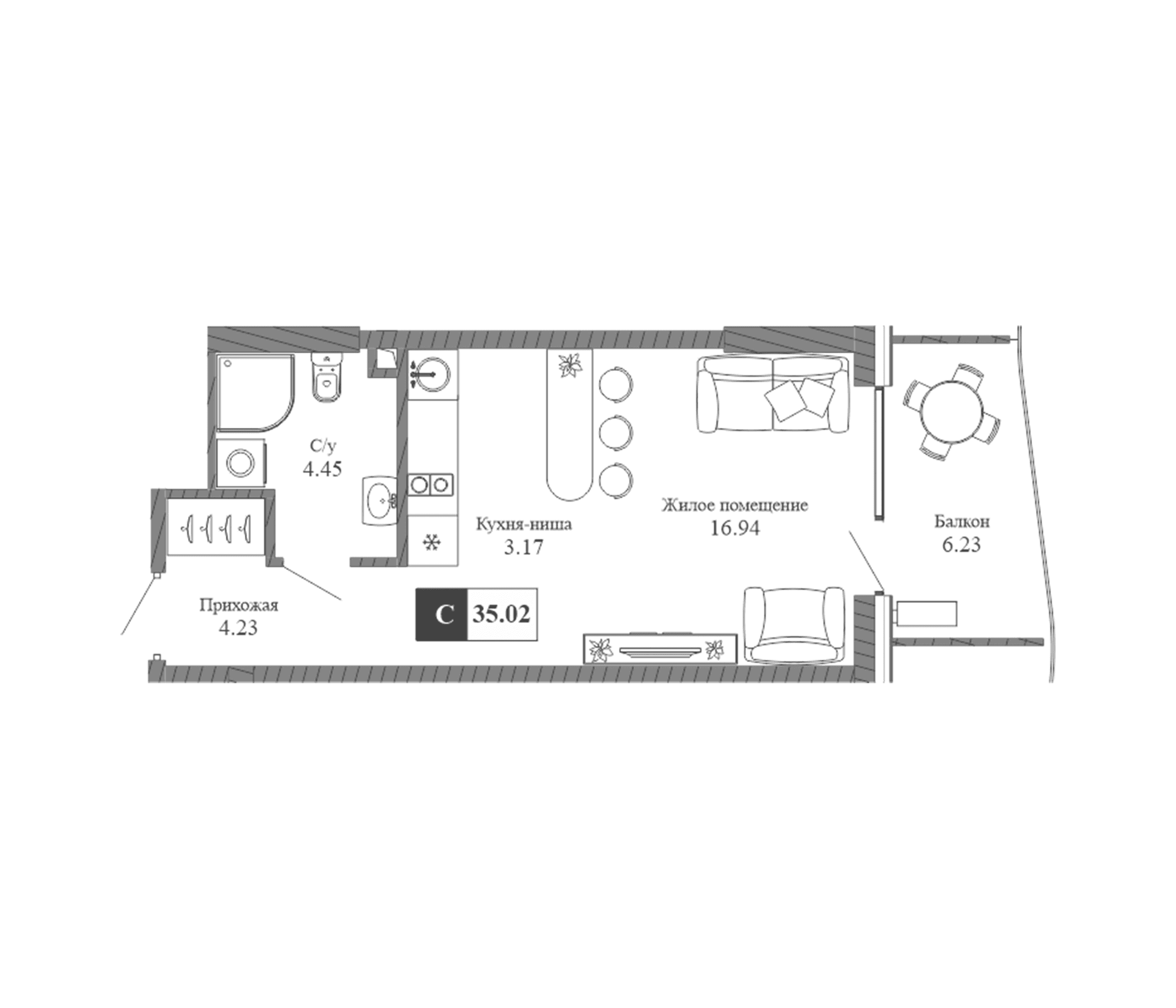 Студия, 28.79 м²