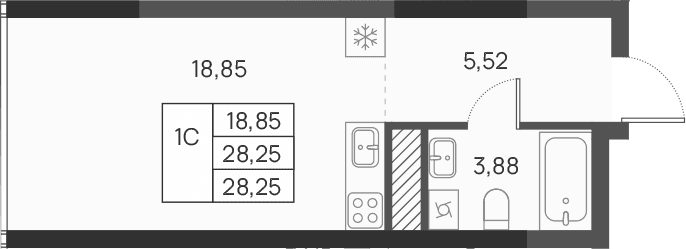 Студия, 28.25 м²