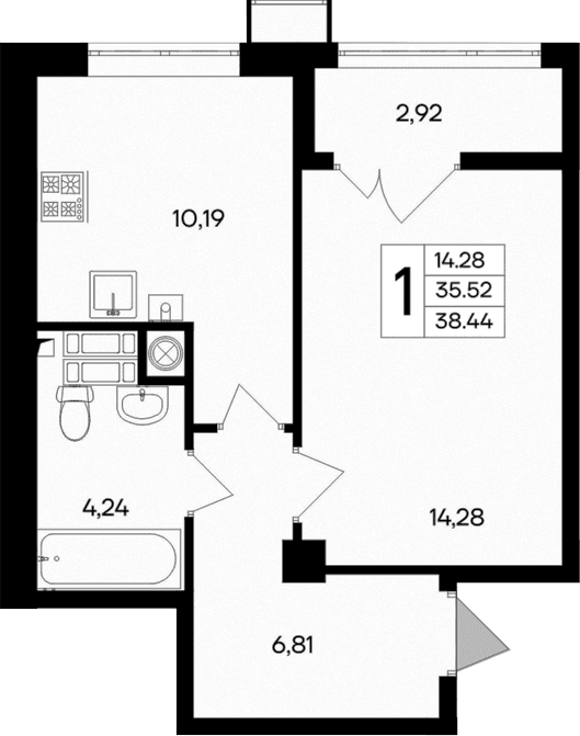 1-комн., 35.52 м²