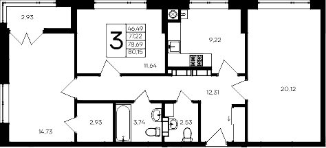 3-комн., 77.22 м²