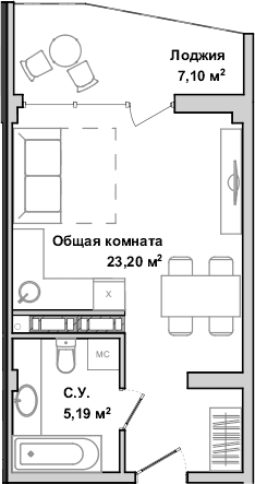 Студия, 28 м²