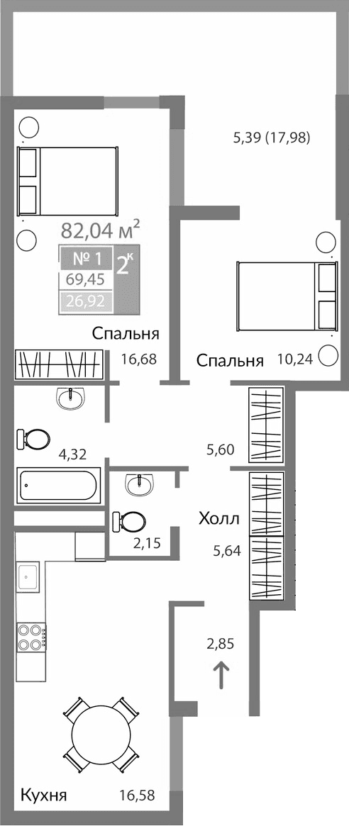 Таунхаусы, 64.06 м²