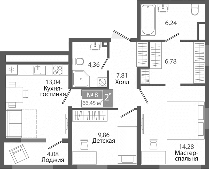 2-комн., 62.37 м²
