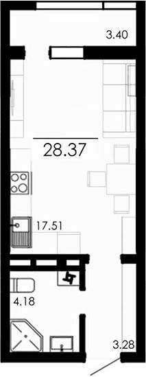 Студия, 24.97 м²