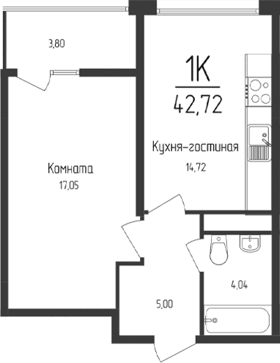 1-комн., 40.82 м²