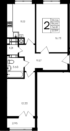 2-комн., 54.64 м²