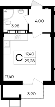 Студия, 25.38 м²