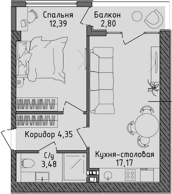 2-комн., 37.39 м²