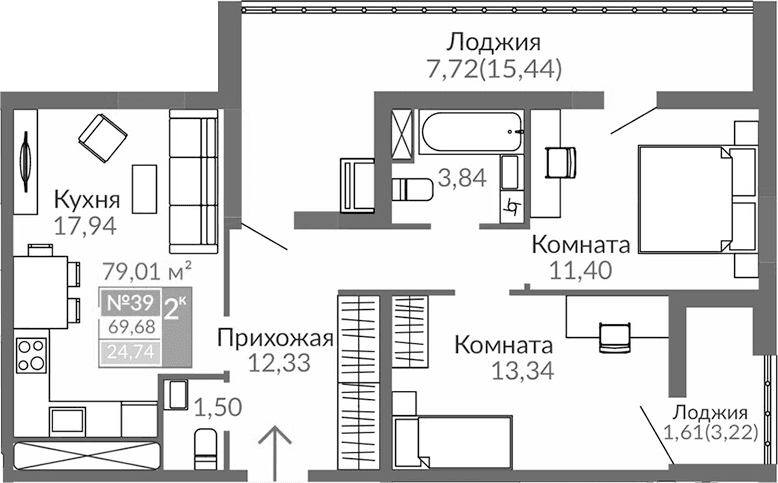 2-комн., 60.35 м²